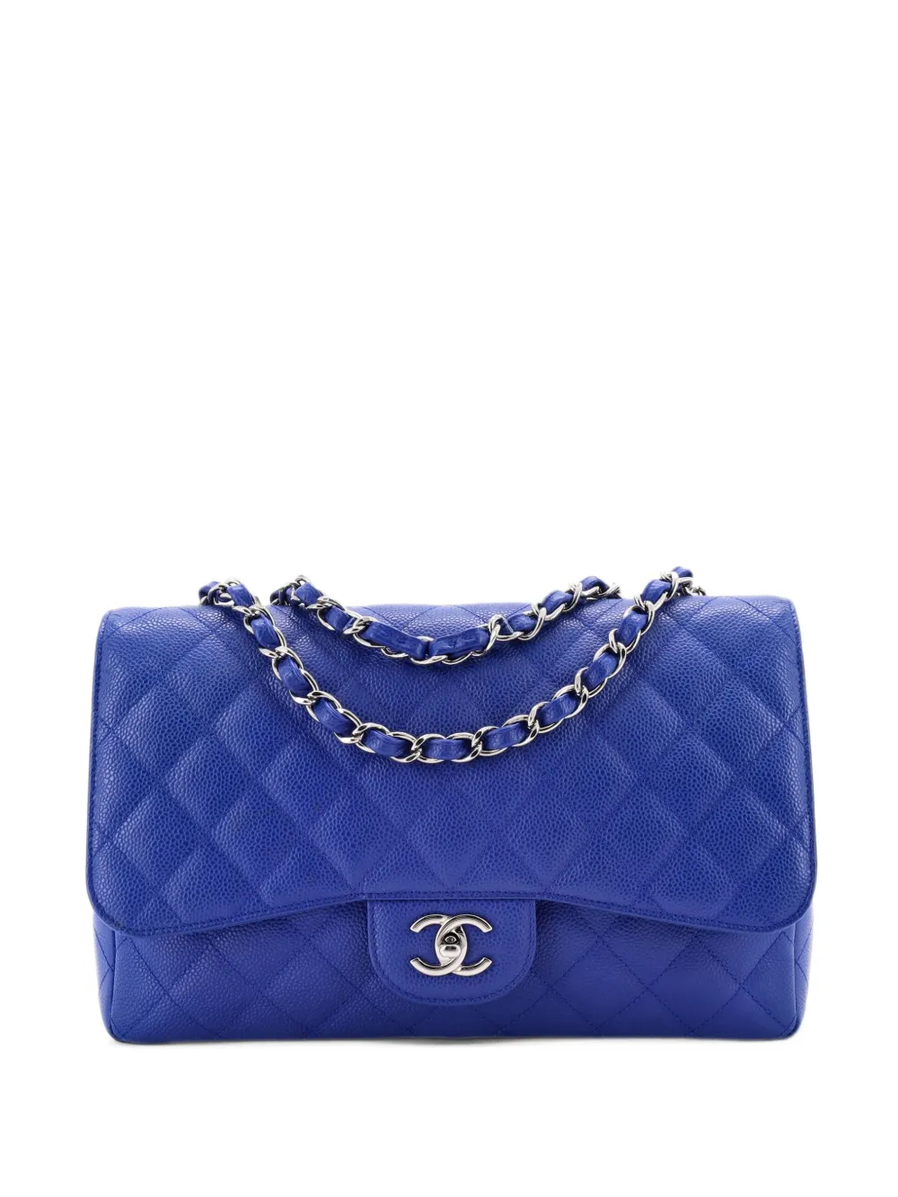 CHANEL Pre-Owned Classic Single Flap Bag Quilted Caviar Jumbo shoulder bag - Blau