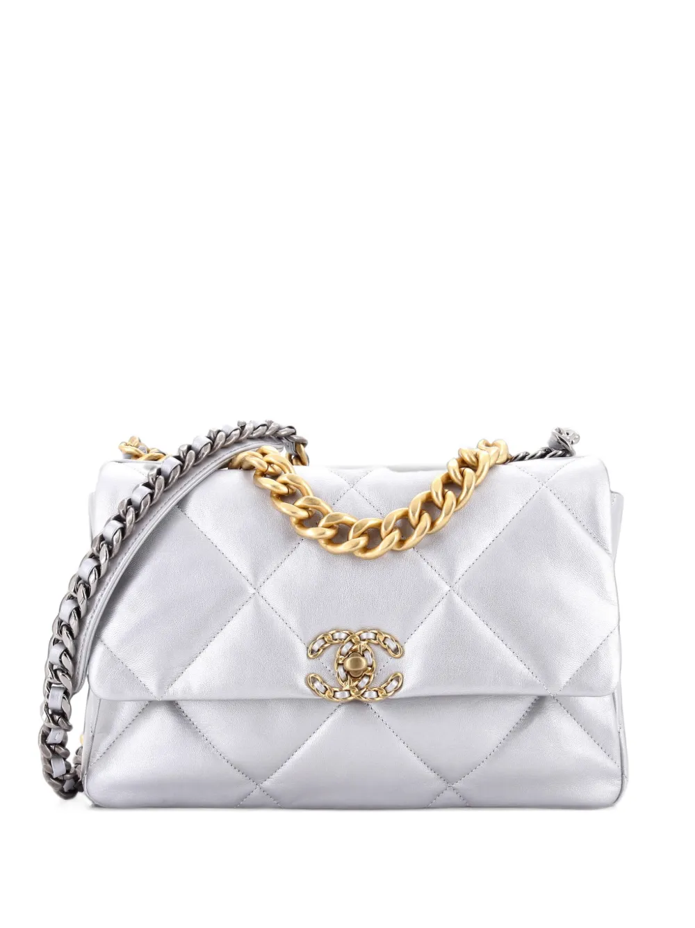 CHANEL Pre-Owned Große 19 Flap Bag Umhängetasche aus Leder mit Steppung - Metallic