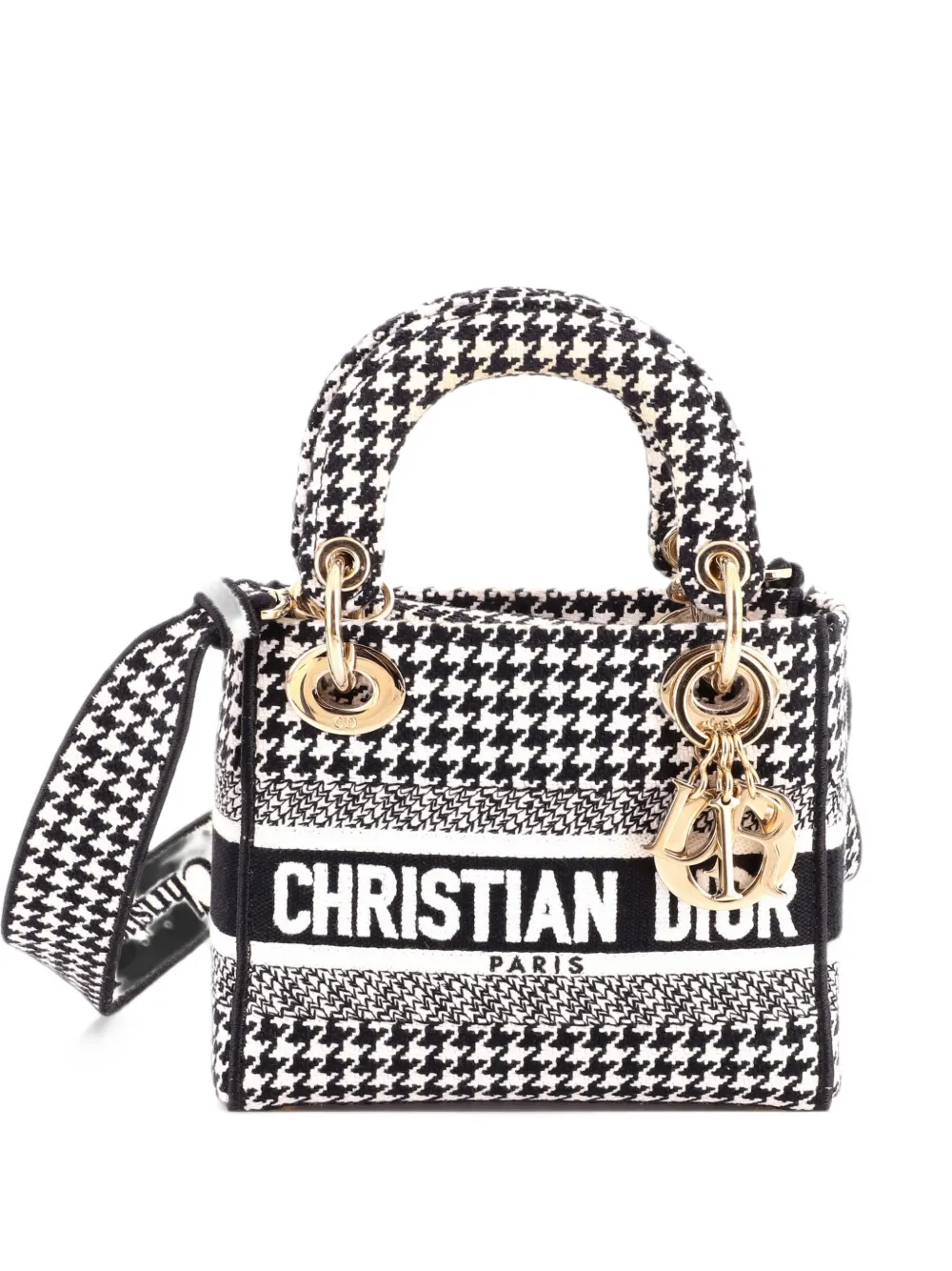 Christian Dior Pre-Owned Borsa a tracolla Lady D-Lite mini in tela con motivo pied-de-poule - Nero