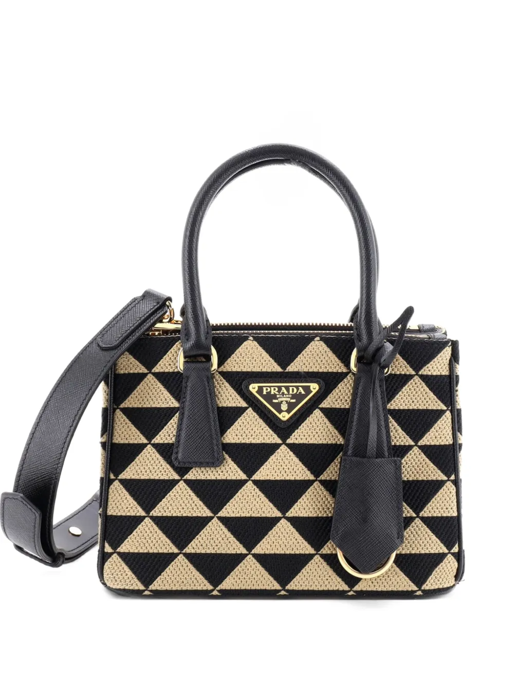 Prada Pre-Owned Symbole Double Zip Tote Jacquard Mini shoulder bag - Nero
