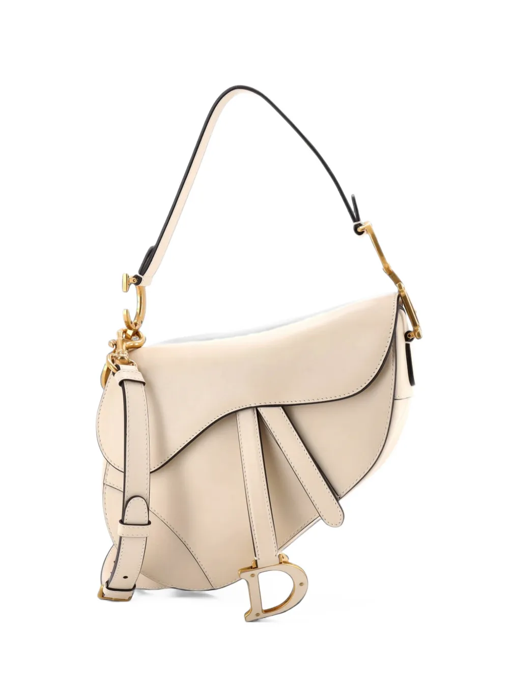 Christian Dior Pre-Owned Saddle Handbag with Strap Leather Medium shoulder bag - White