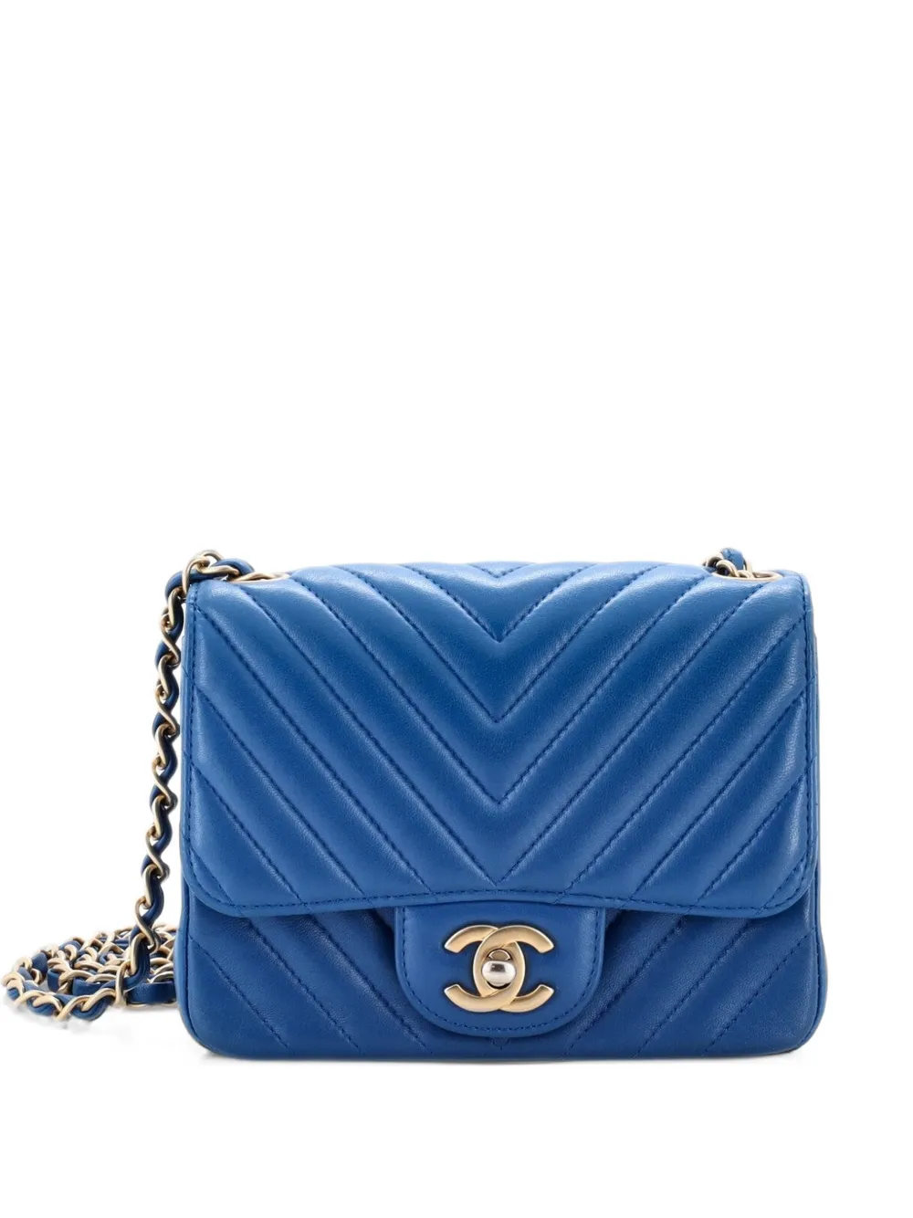 CHANEL Pre-Owned Square Classic Single Flap Bag Chevron Lambskin Mini crossbody bag - Blue