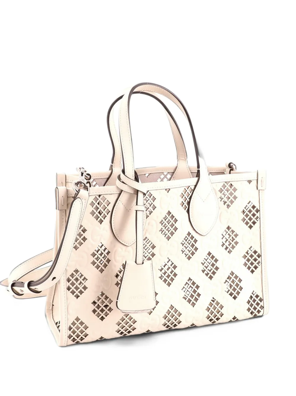 Gucci Pre-Owned Convertible GG Debossed Laser Cut Leather Small tote bag - White