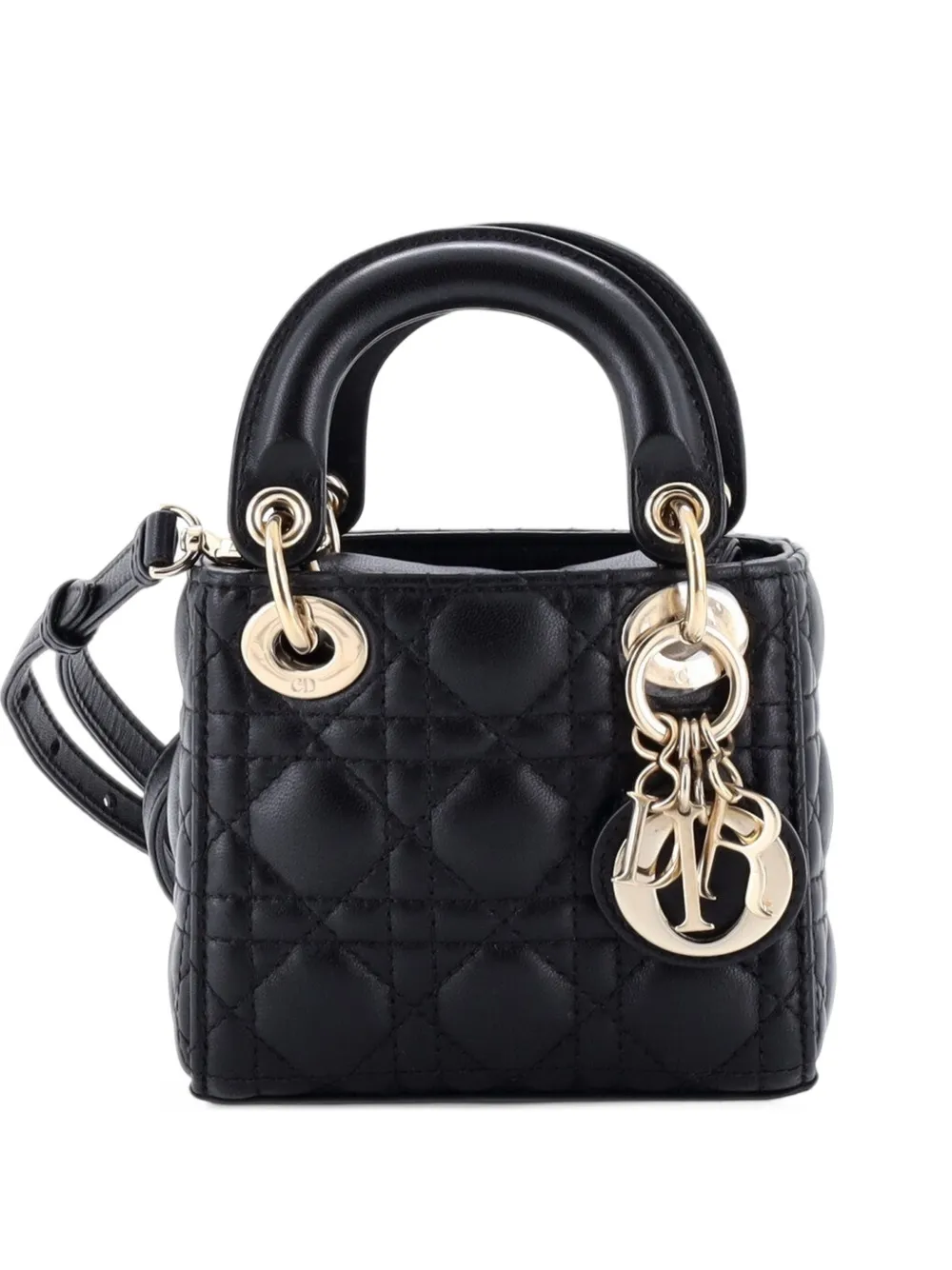 Christian Dior Pre-Owned Lady Dior Bag Cannage Quilt Lambskin Micro shoulder bag - Schwarz