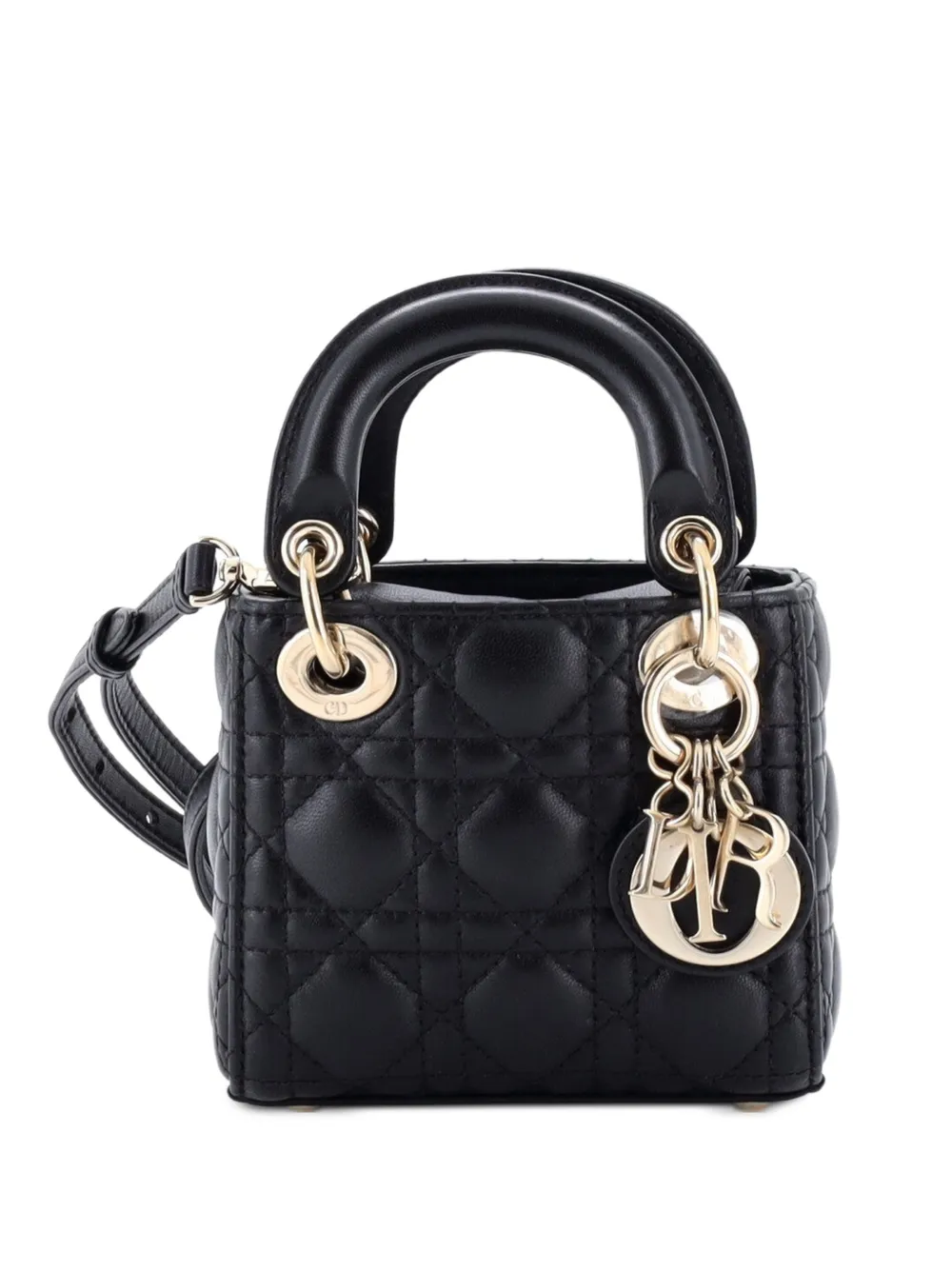 Christian Dior Pre-Owned Lady Dior Bag Cannage Quilt Lambskin Micro shoulder bag - Nero