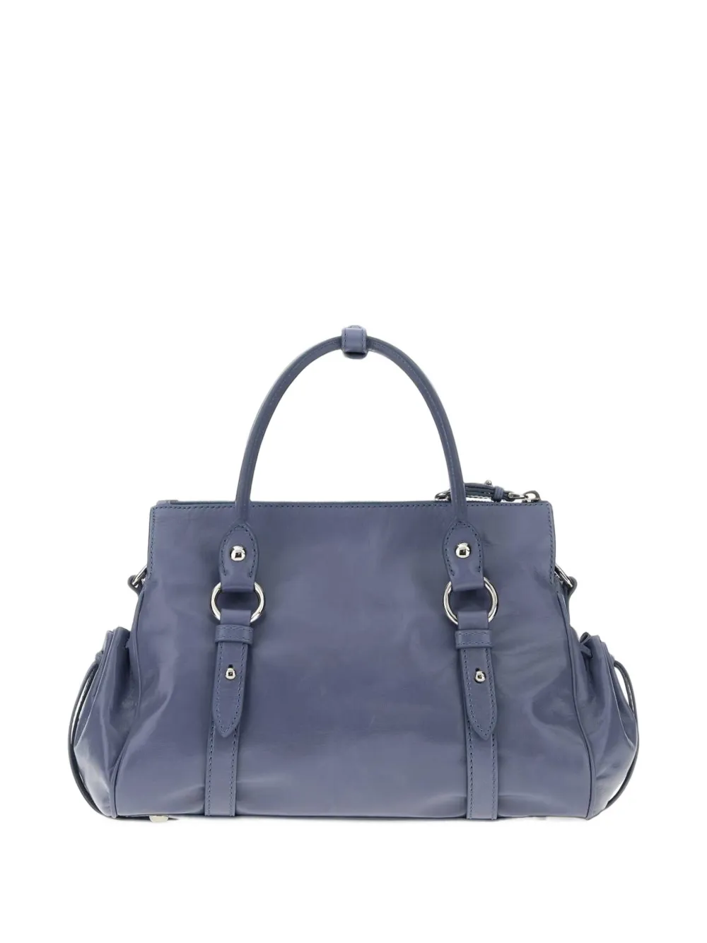 Miu Leren shopper met logo-reliëf Blauw