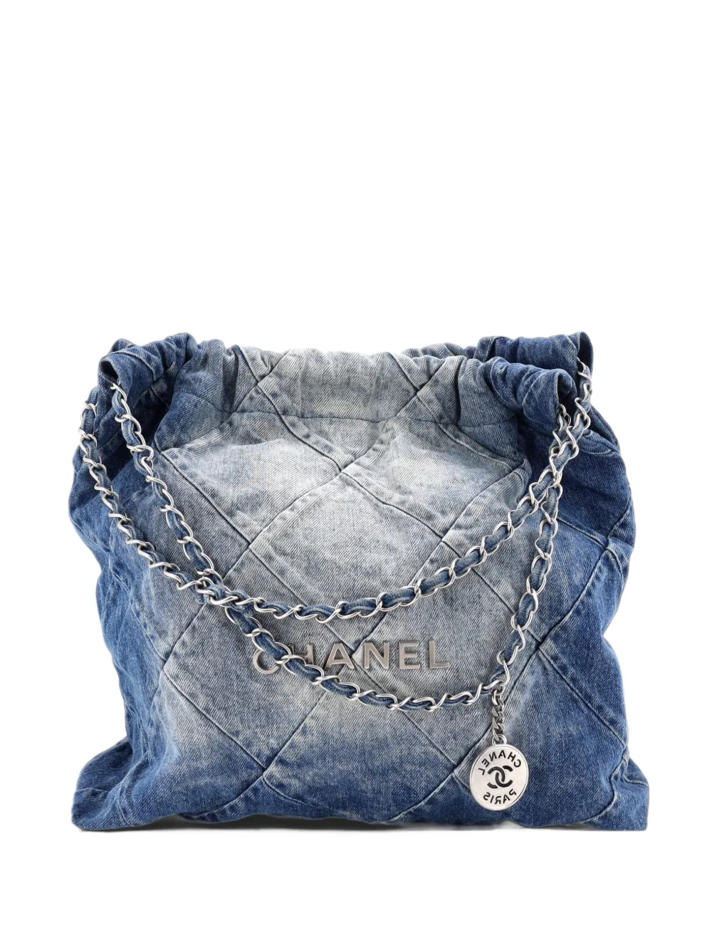 CHANEL Pre-Owned 22 Chain Quilted Denim Medium hobo bag - Blue