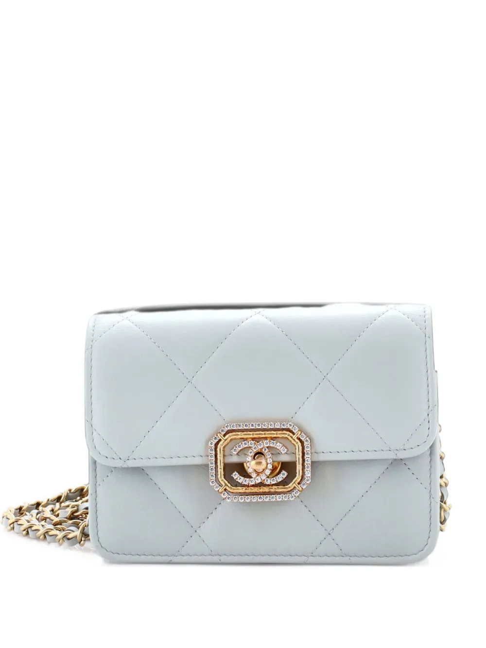 CHANEL Pre-Owned Crystal Geometric Frame CC Clutch with Chain Quilted Calfskin crossbody bag - Grau