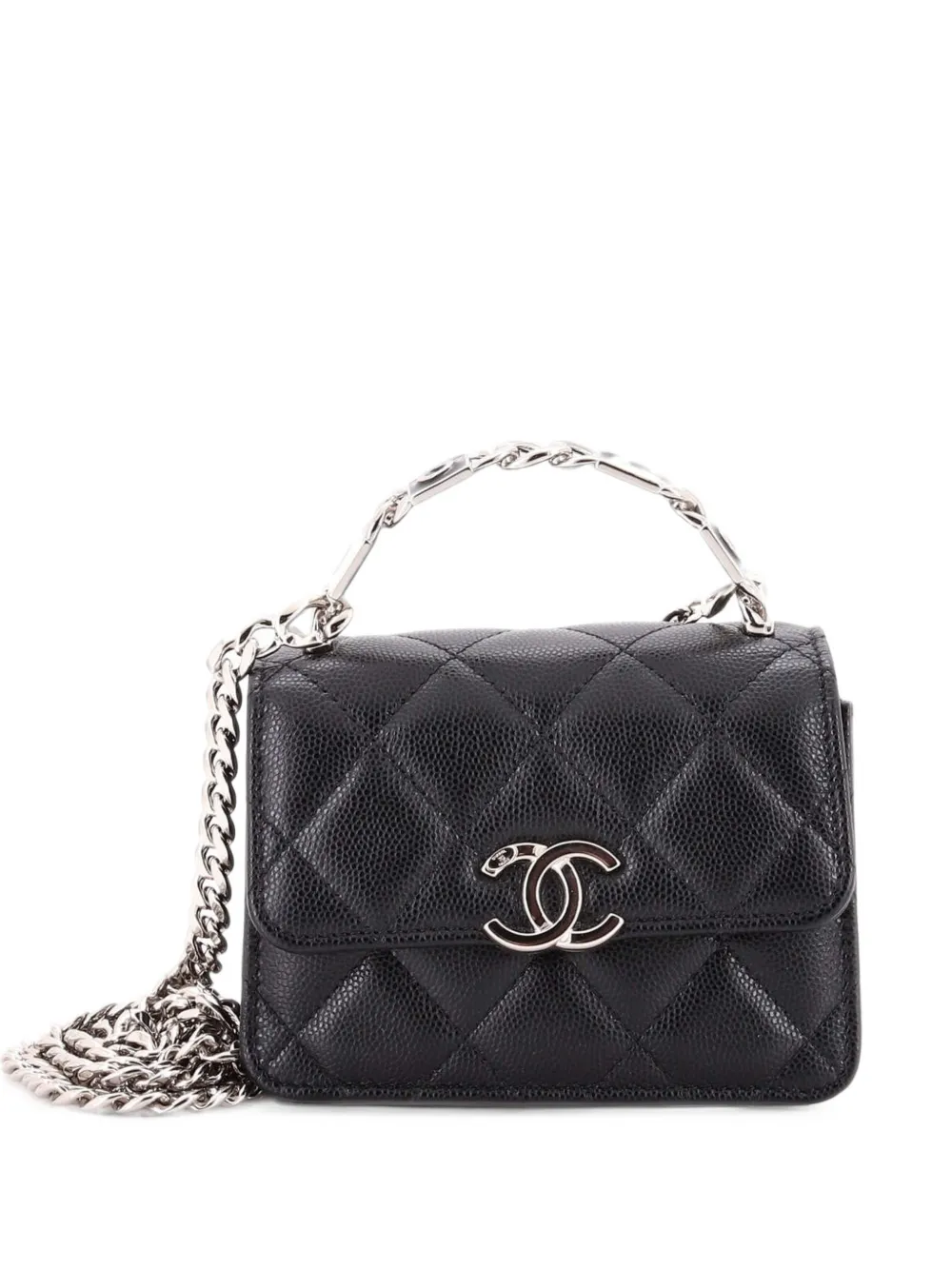 CHANEL Pre-Owned Coco Enamel Top Handle Flap Clutch with Chain Quilted Caviar crossbody bag - Black