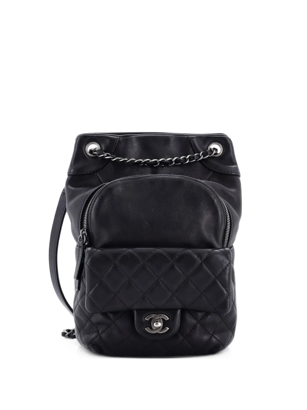 CHANEL Pre-Owned Kleiner CC Flap Rucksack aus gestepptem Lammleder mit Kordelzug - Schwarz
