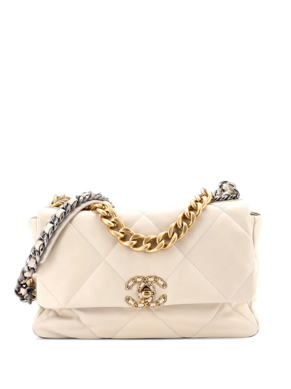 CHANEL Pre-Owned 19 Flap Bag Quilted Leather Large crossbody bag - White