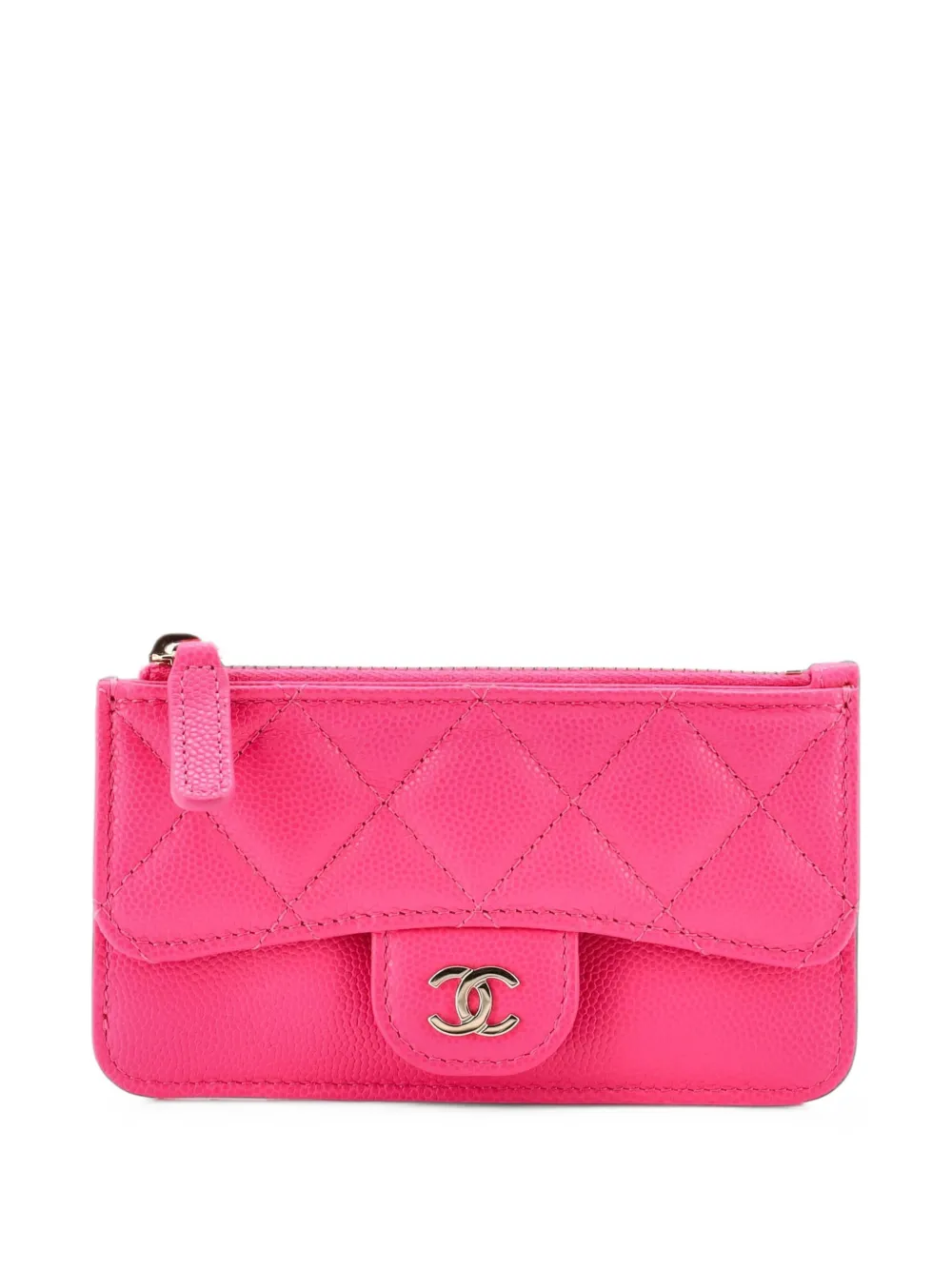 CHANEL Pre-Owned Flap Zip Quilted Caviar card holder - Pink
