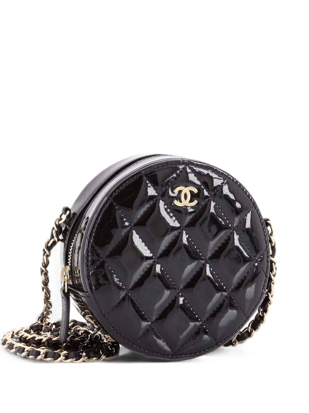 CHANEL Pre-Owned Round Clutch with Chain Quilted Patent Mini crossbody bag - Black