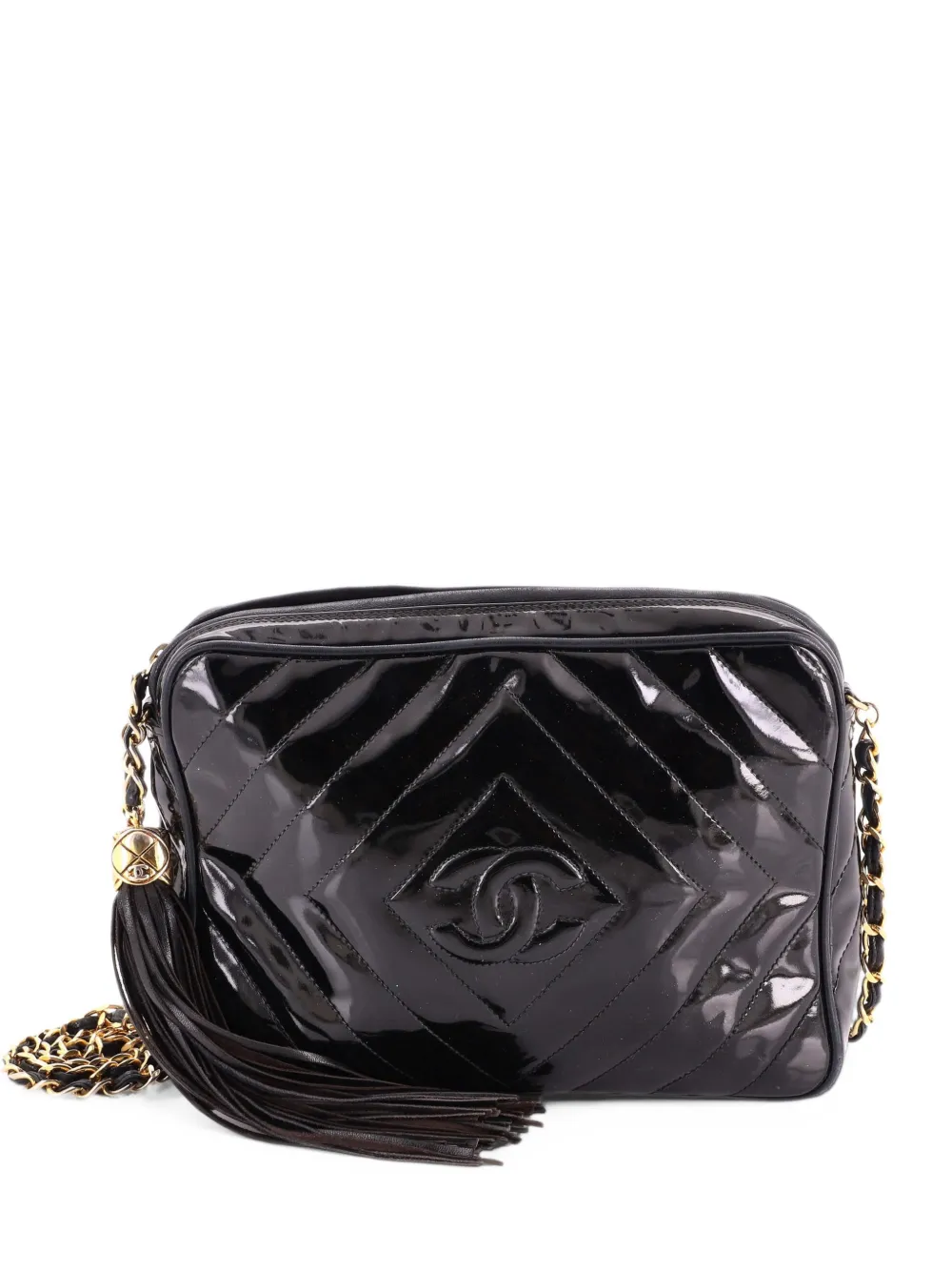 CHANEL Pre-Owned Diamond CC Camera Bag Quilted Patent Medium shoulder bag - Black