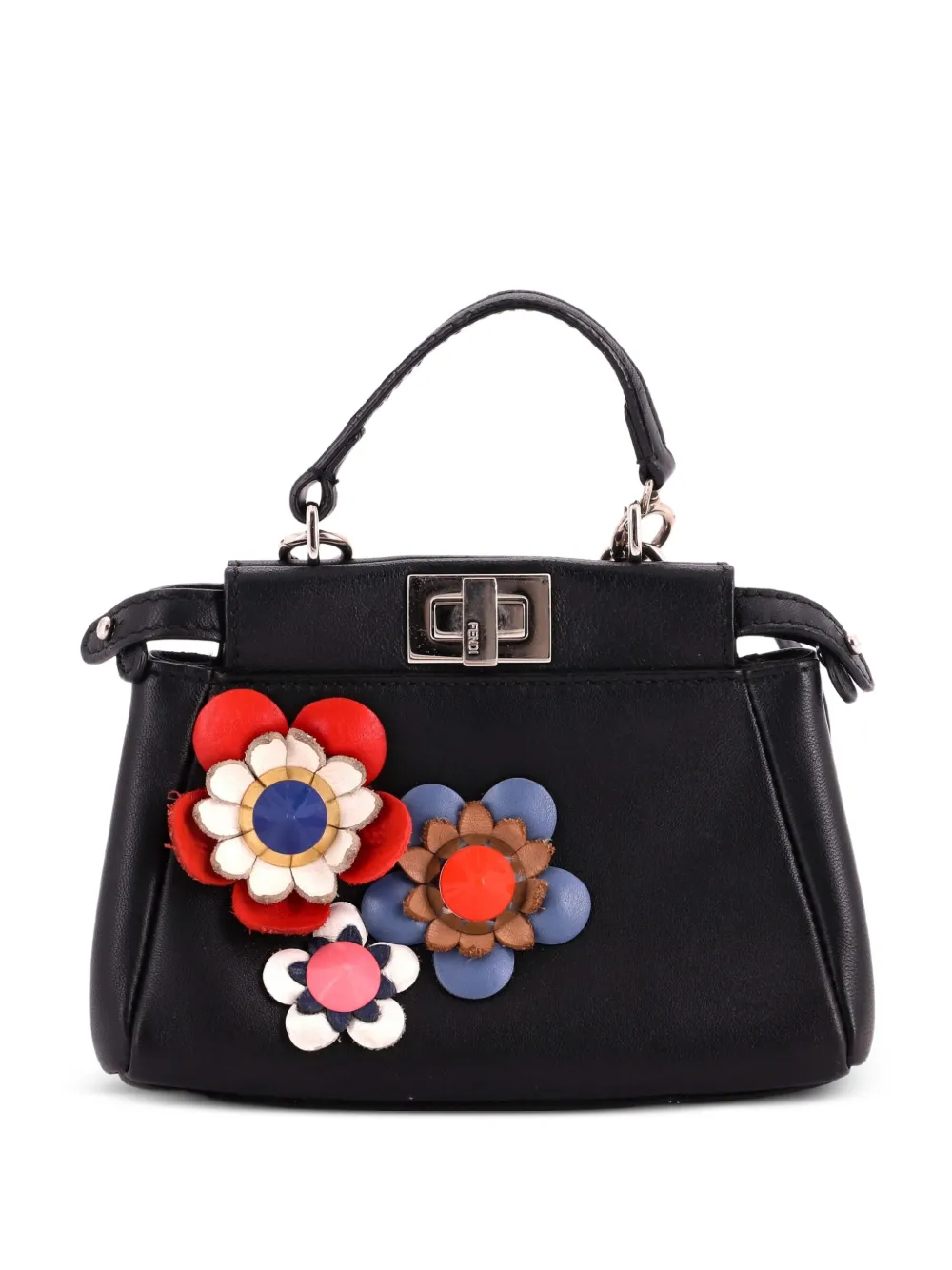 Fendi Pre-Owned Peekaboo Bag Floral Embellished Leather Micro satchel - Black