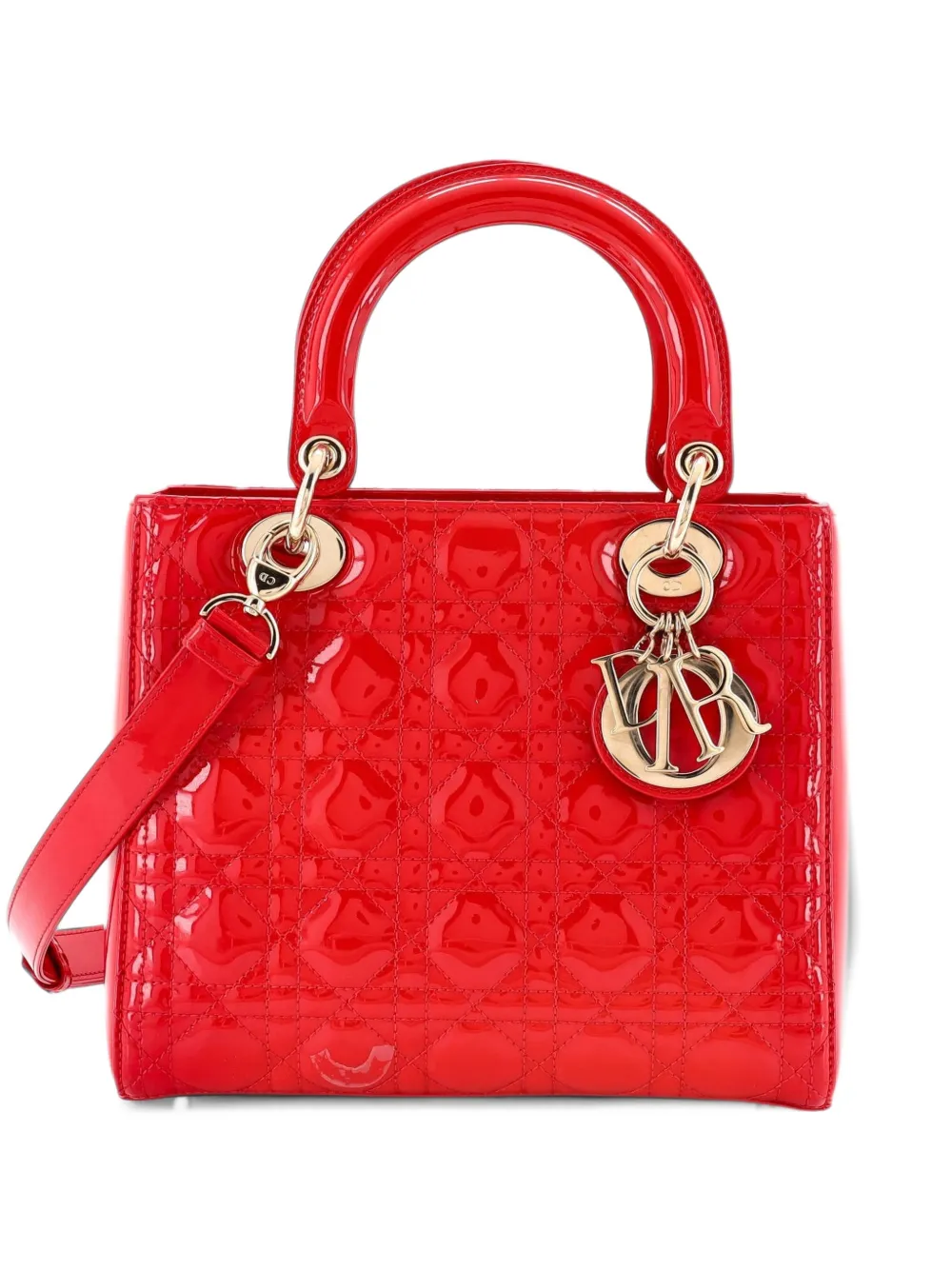 Christian Dior Pre-Owned Lady Dior Bag Cannage Quilt Patent Medium satchel - Rot