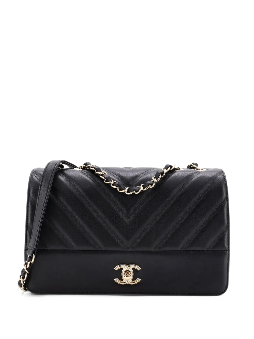 CHANEL Pre-Owned Double Stitch Full Flap Bag Chevron Lambskin Medium crossbody bag - Black