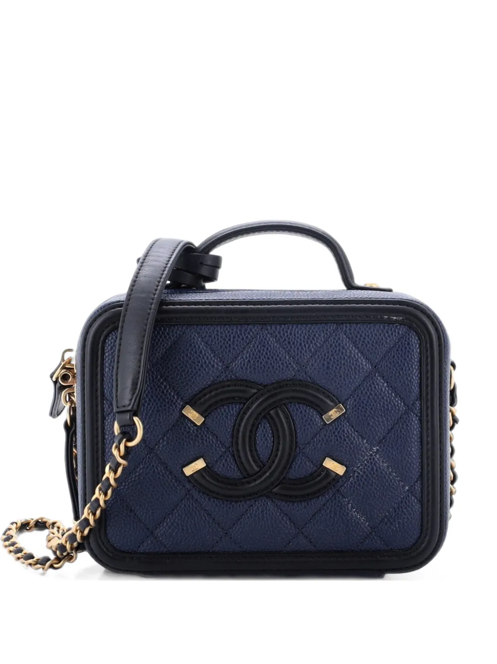 CHANEL Pre-Owned Filigree Vanity Case Quilted Caviar Small satchel - Black