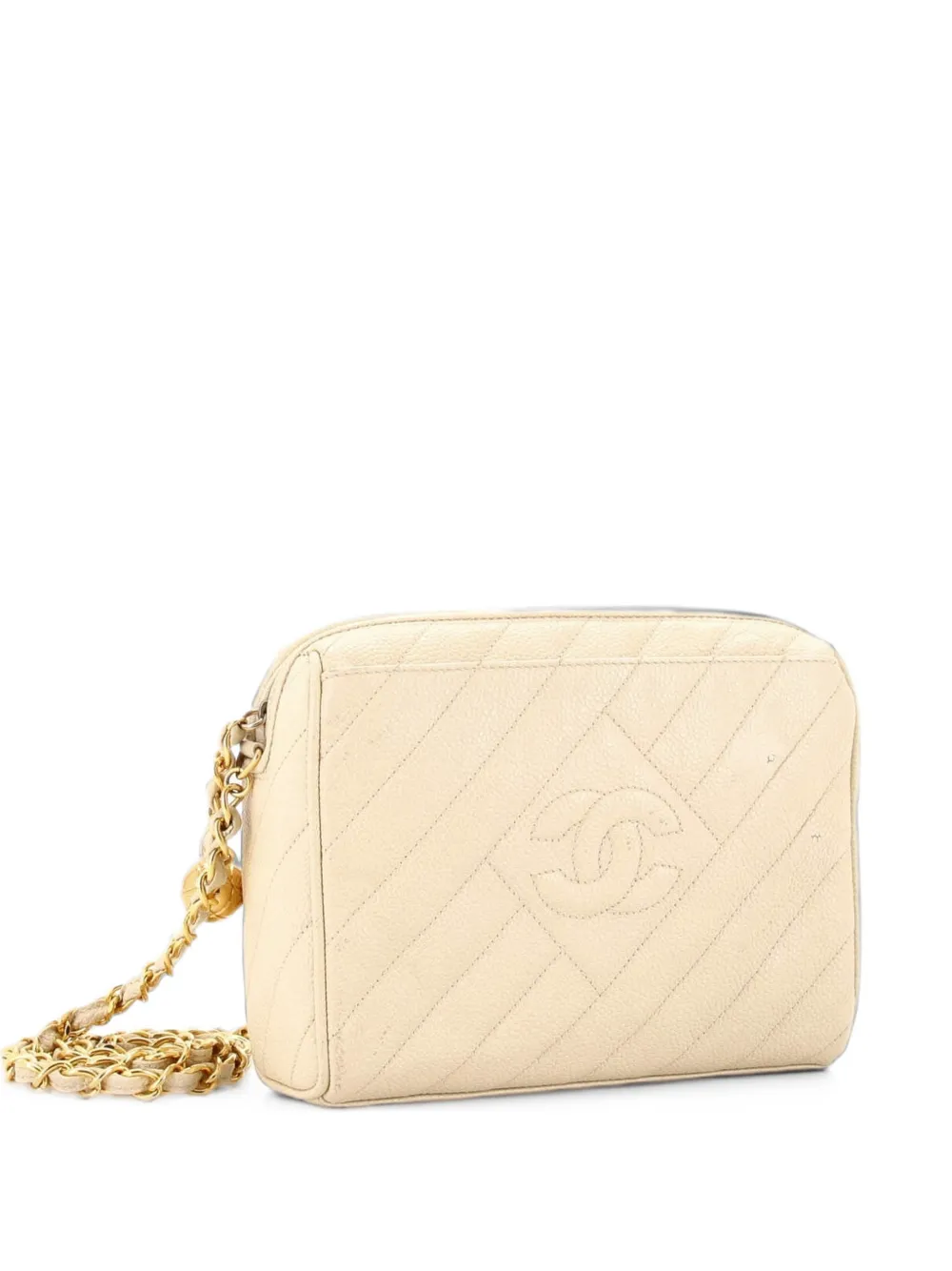 CHANEL Pre-Owned Diamond CC Camera Bag Diagonal Quilted Caviar Small crossbody bag - Neutrals