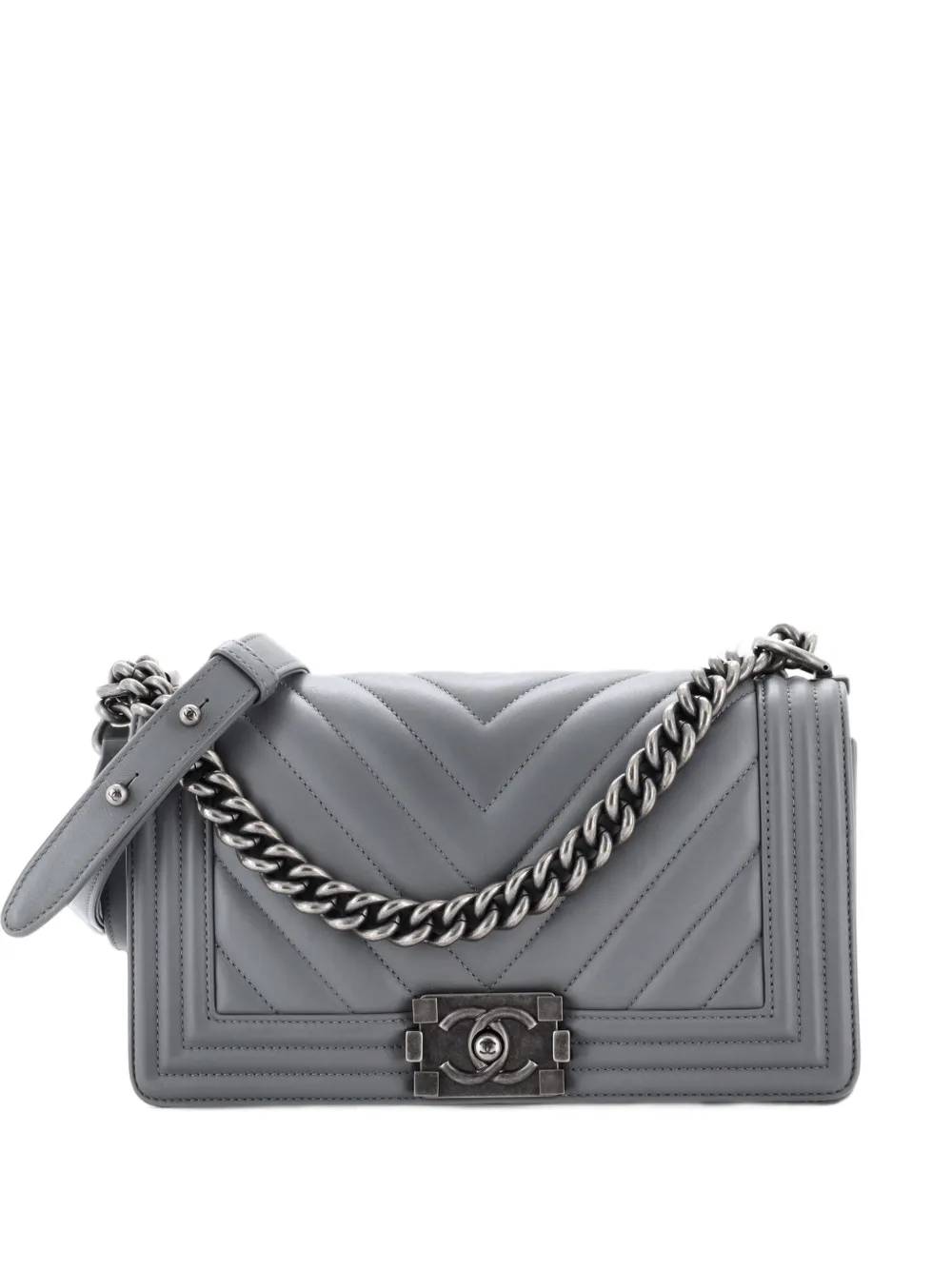 CHANEL Pre-Owned Boy Flap Bag Chevron Calfskin Old Medium shoulder bag - Grau