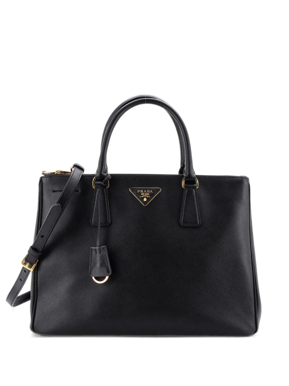 Prada Pre-Owned Double Zip Lux Saffiano Leather Medium tote bag - Nero