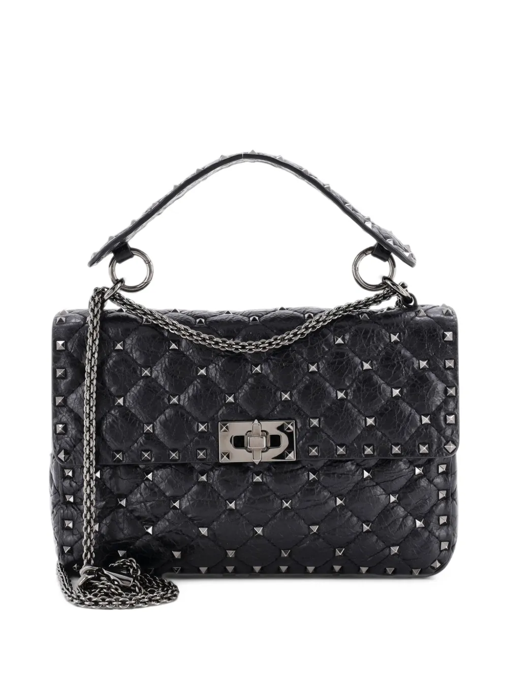 Valentino Garavani Pre-Owned Rockstud Spike Flap Bag Quilted Leather Medium crossbody bag - Schwarz