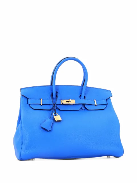 Hermès Pre-Owned Birkin Handbag Bleu Hydra Clemence with Gold Hardware 35 tote bag