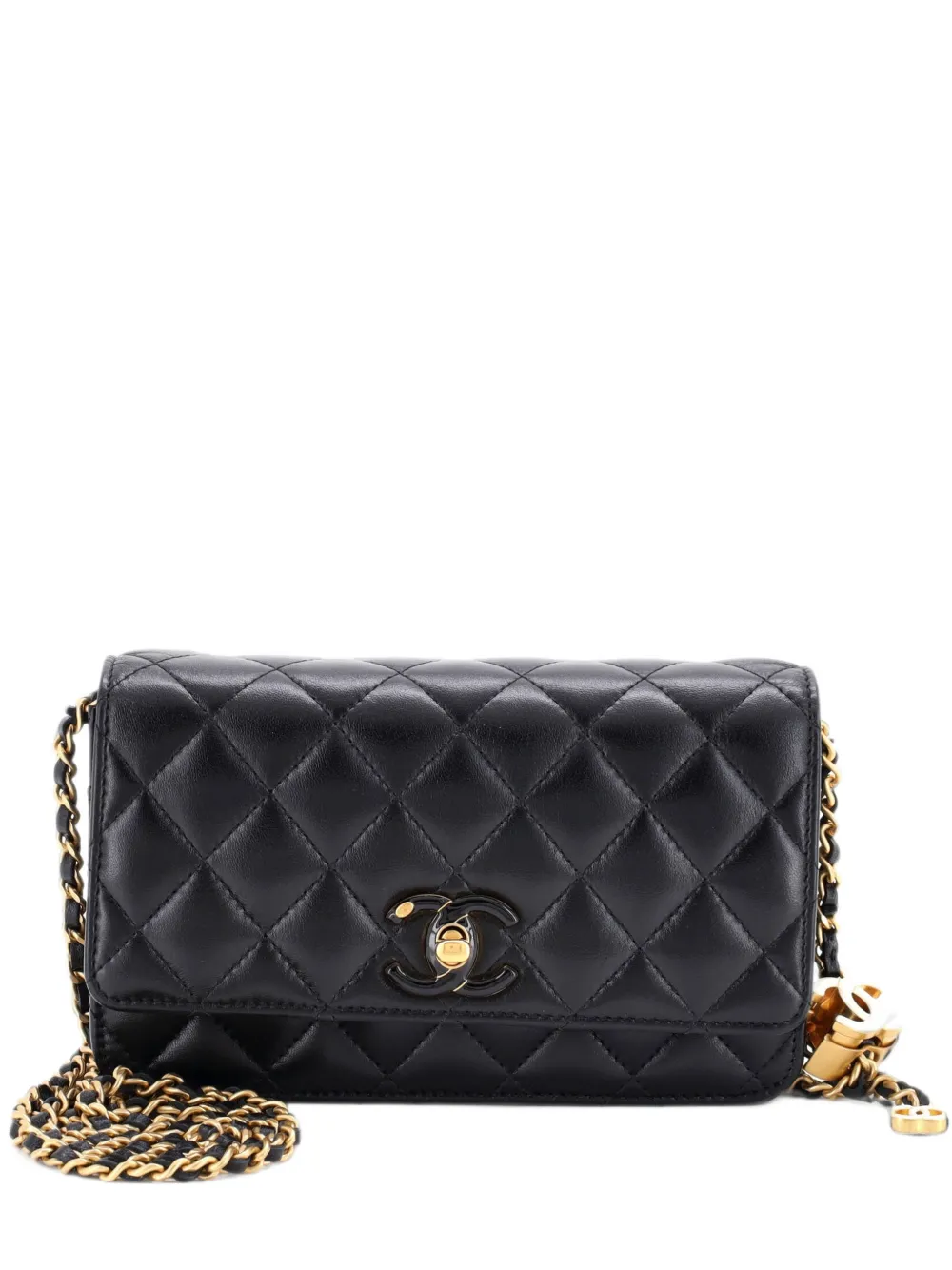 CHANEL Pre-Owned Enamel Multi CC Wallet on Chain Quilted Lambskin crossbody bag - Black