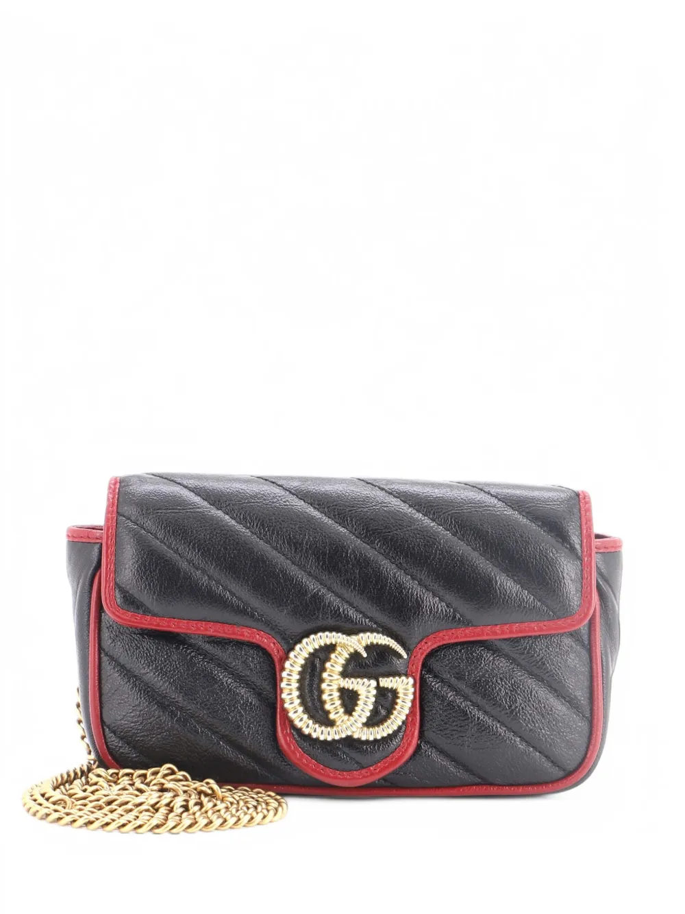 Gucci Pre-Owned GG Marmont Flap Bag Diagonal Quilted Leather Super Mini crossbody bag - Nero