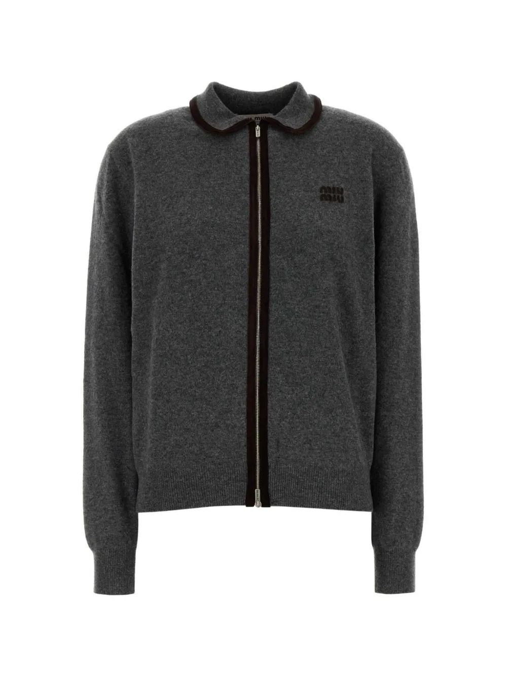 Miu Miu wool and cashmere cardigan with suede details - Grau