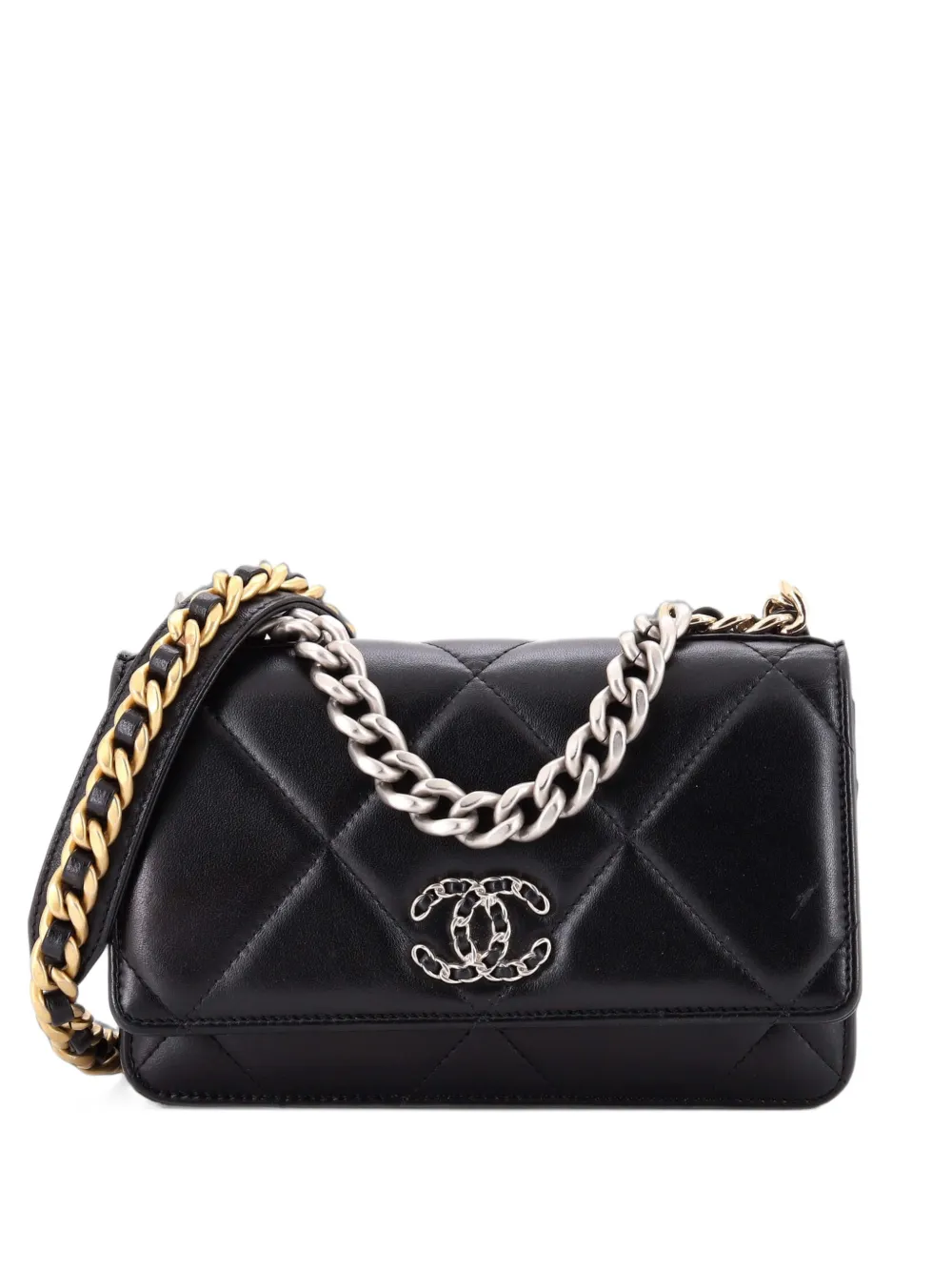 CHANEL Pre-Owned 2019 gestepptes Portemonnaie mit Kettenriemen 19cm - Schwarz