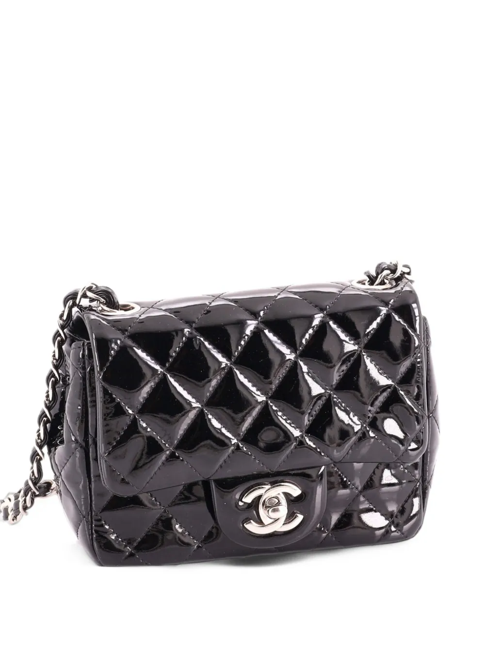 CHANEL Pre-Owned Square Classic Single Flap Bag Quilted Patent Mini crossbody bag - Black