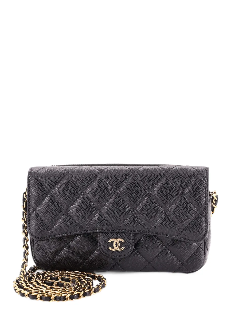 CHANEL Pre-Owned Classic Flap Phone Holder with Chain Quilted Caviar clutch bag - Black
