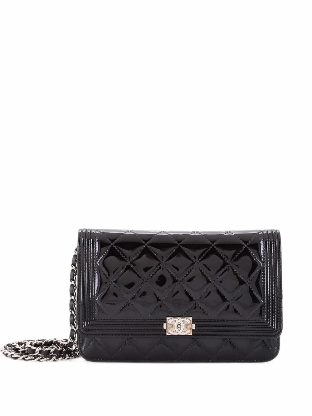 CHANEL Pre-Owned Boy Umhängetasche aus gestepptem Lackleder mit Kettenriemen - Schwarz