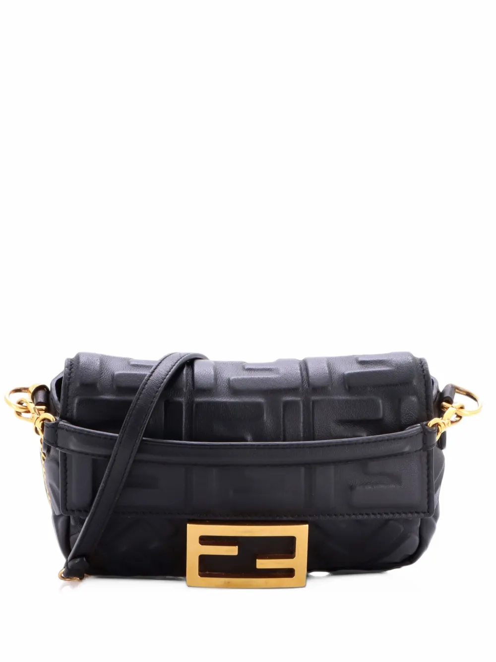 Fendi Pre-Owned Baguette NM Bag Zucca Embossed Leather Mini crossbody bag - Nero
