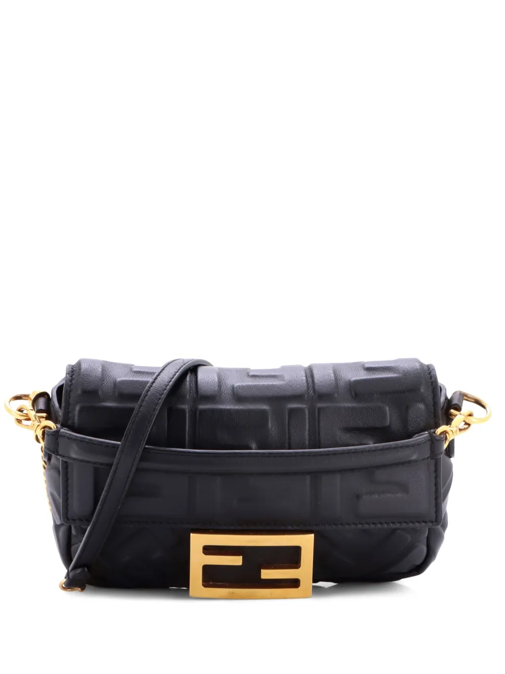 Fendi Pre-Owned Baguette NM Bag Zucca Embossed Leather Mini crossbody bag - Nero