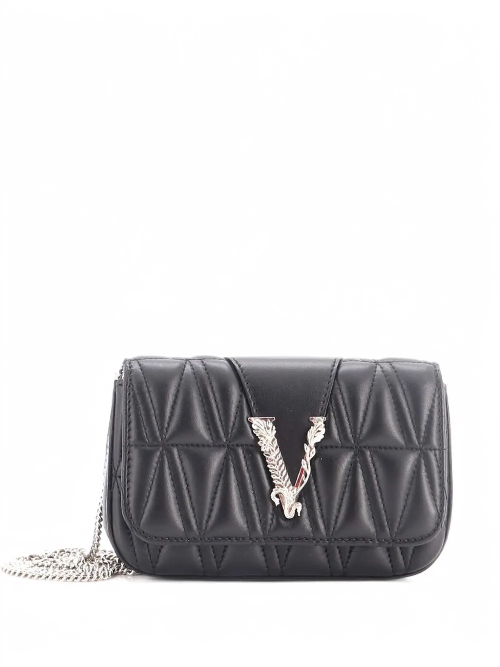 Versace Pre-Owned Virtus Chain Flap Shoulder Bag Quilted Leather Mini crossbody bag - Black
