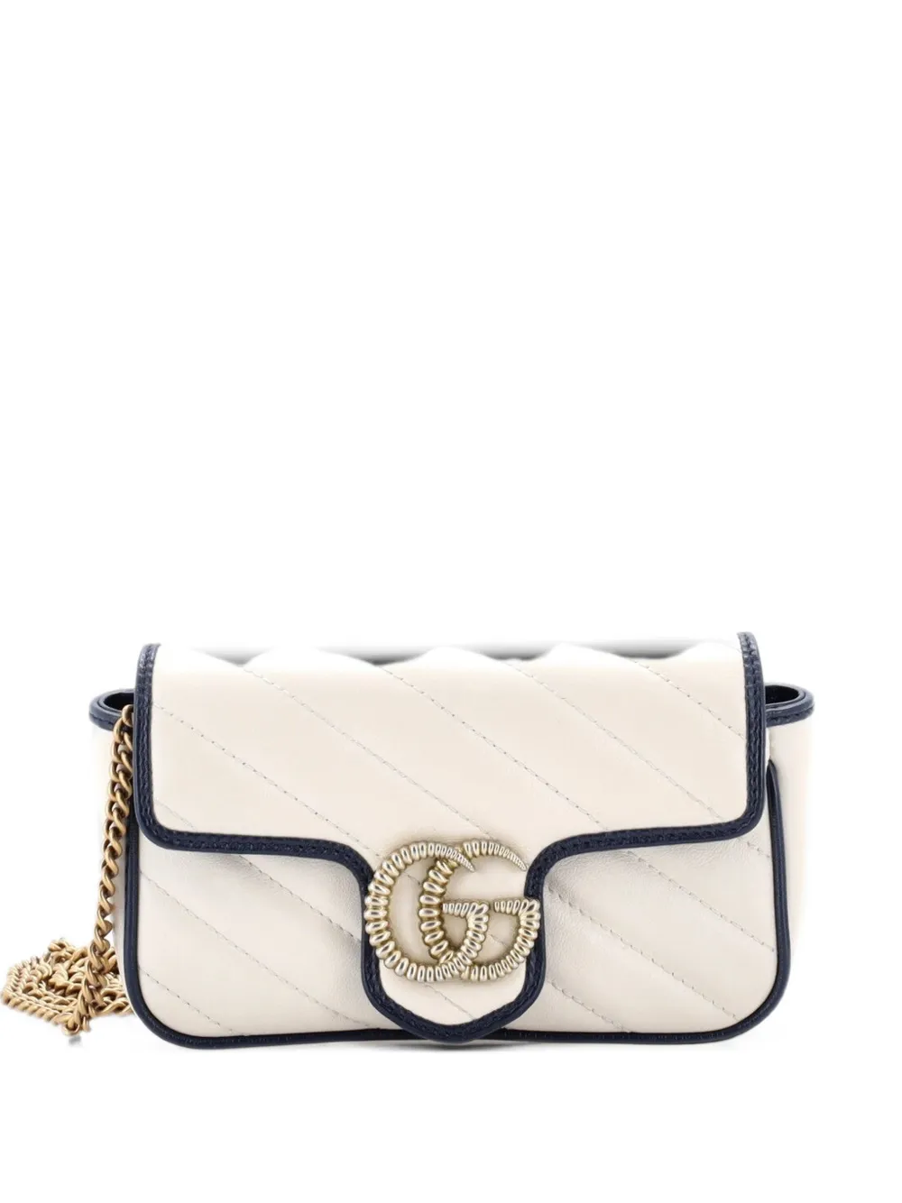 Gucci Pre-Owned GG Marmont Flap Bag Diagonal Quilted Leather Super Mini crossbody bag - Weiß