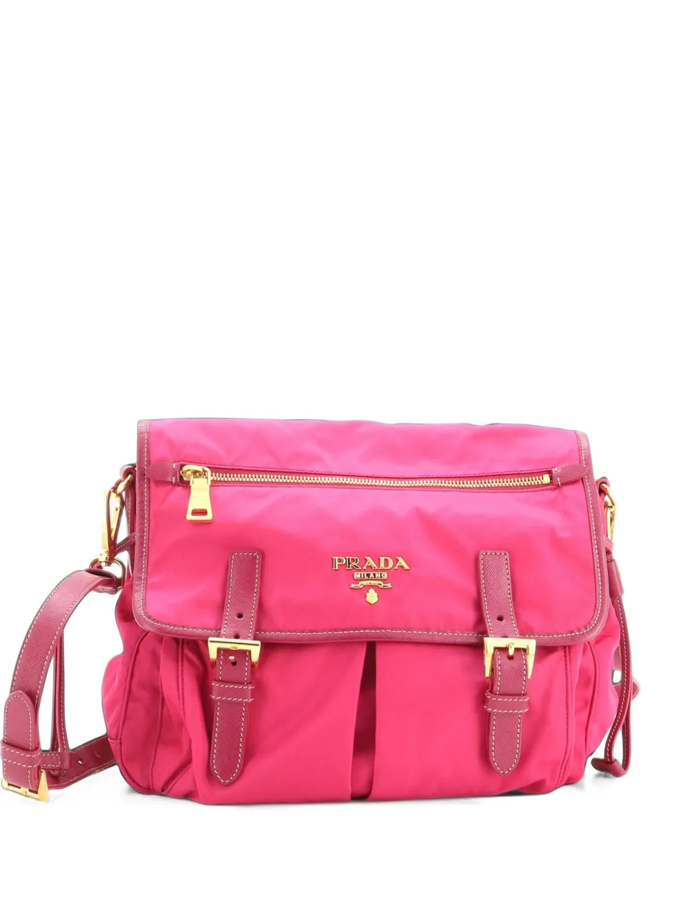 Prada Pre-Owned Zip Buckle Messenger Bag Tessuto Medium crossbody bag - Rosa