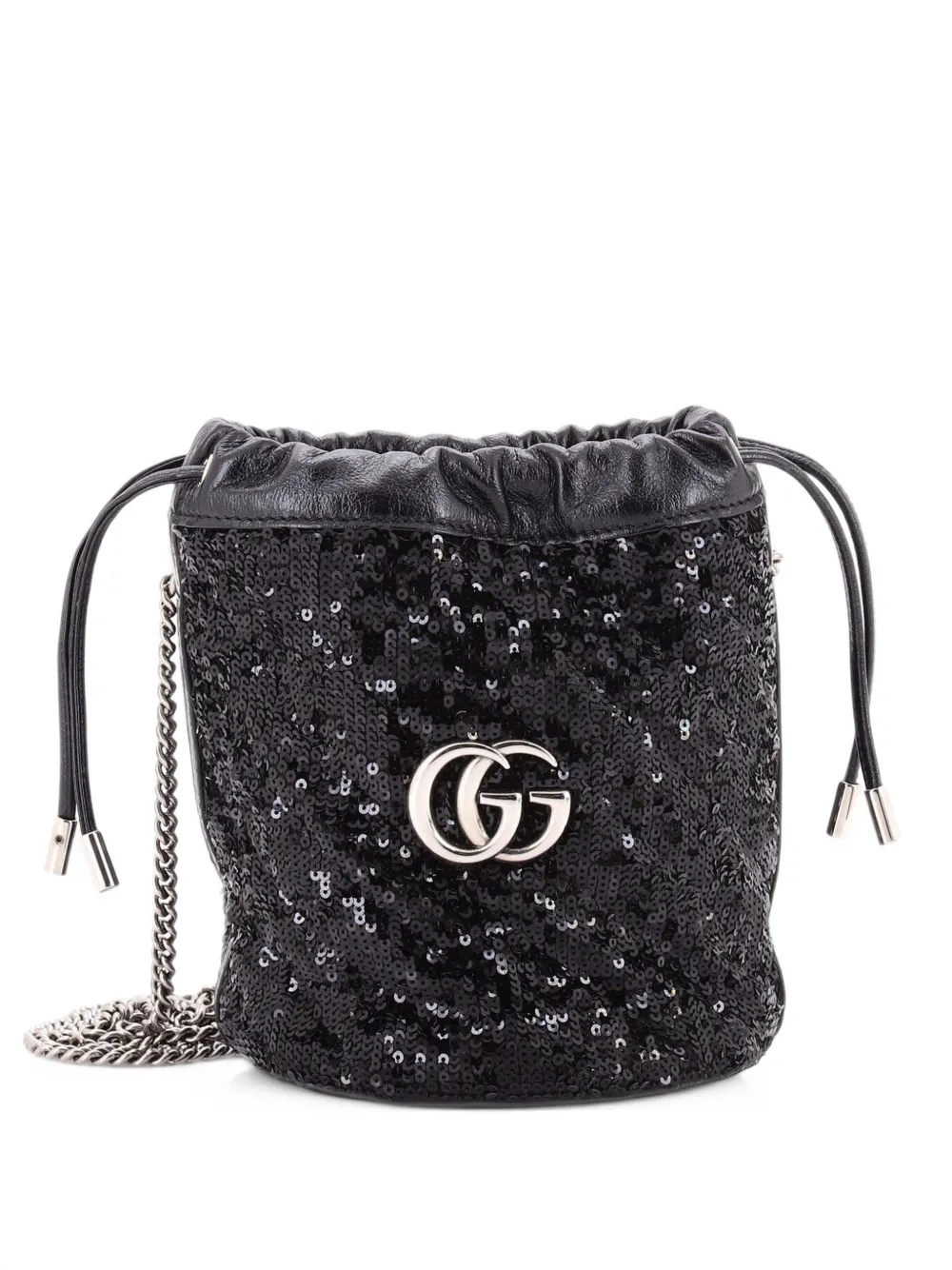 Gucci Pre-Owned GG Marmont Diagonal Quilted Sequins Mini bucket bag - Black