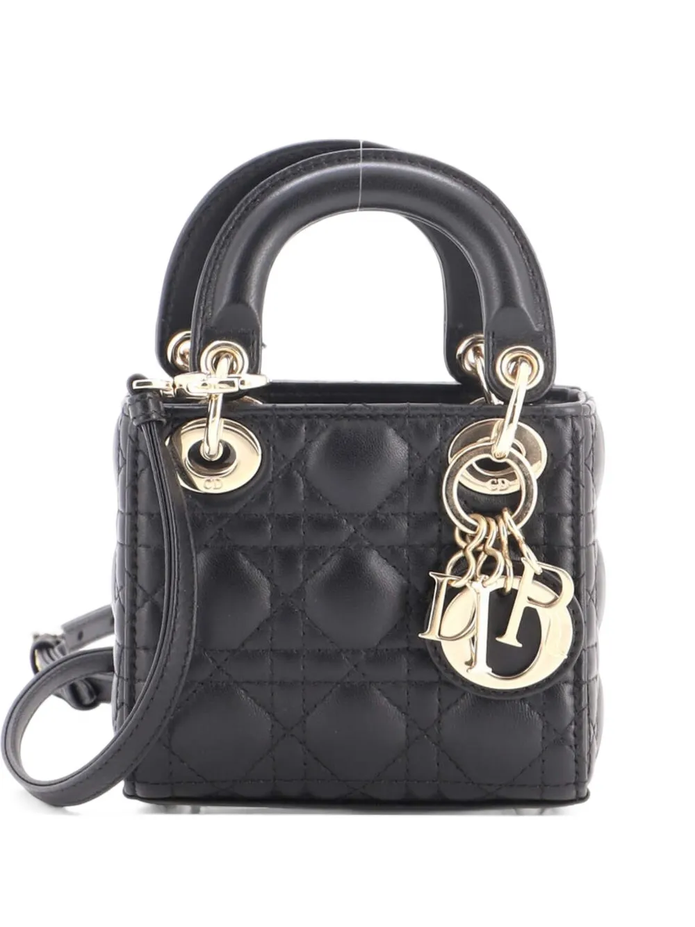 Christian Dior Pre-Owned Lady Dior Bag Cannage Quilt Lambskin Micro shoulder bag - Black