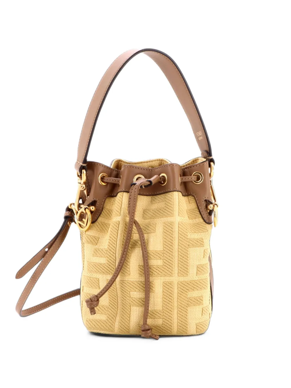 Fendi Pre-Owned Mini Mon Tresor Beuteltasche aus Canvas mit Zucca-Stickerei - Nude
