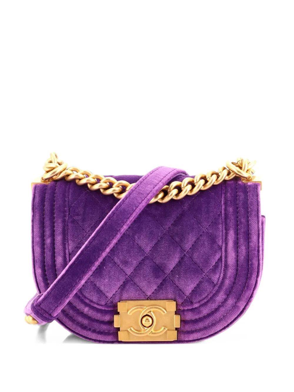 CHANEL Pre-Owned Kleine Boy Curved Umhängetasche aus gestepptem Kaviarleder - Violett