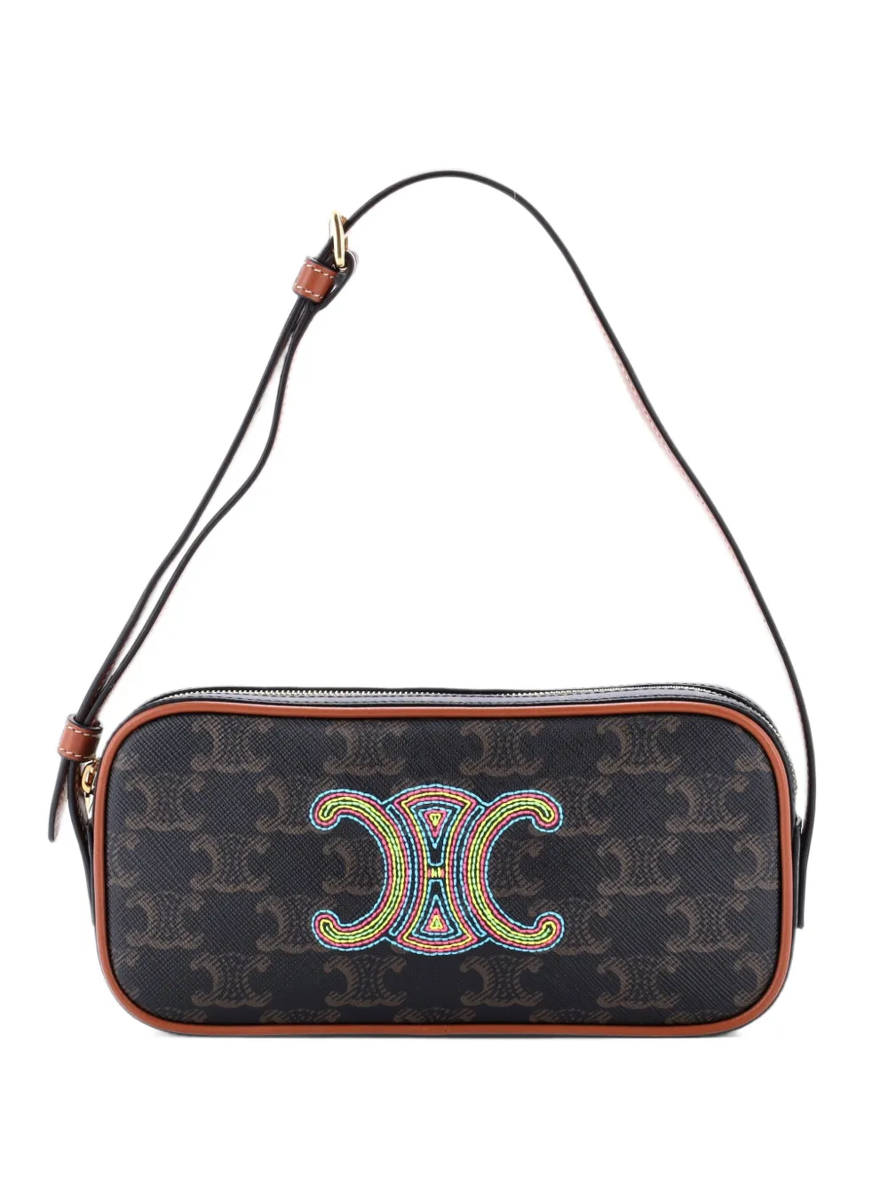 Celine Pre-Owned Cuir Triomphe Camera Embroidered Triomphe Coated Canvas with Leather Small shoulder bag - Braun