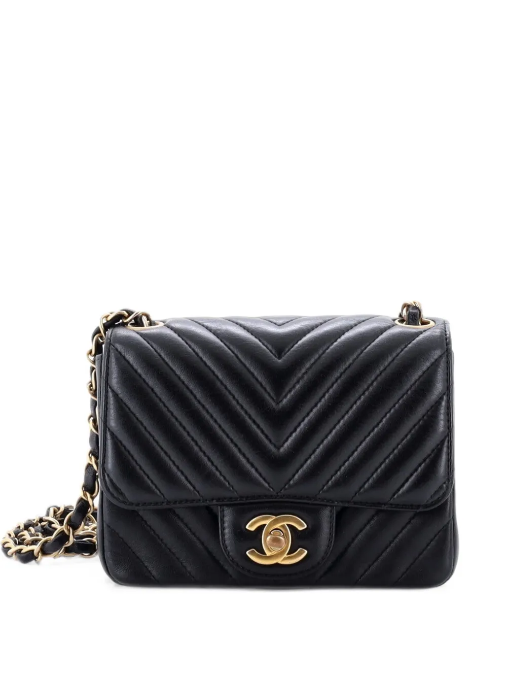 CHANEL Pre-Owned Square Classic Single Flap Bag Chevron Lambskin Mini crossbody bag - Schwarz