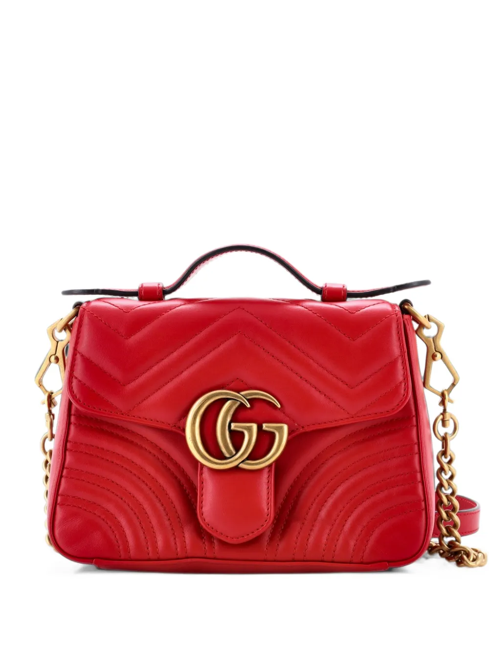 Gucci Pre-Owned GG Marmont Top Handle Flap Bag Matelasse Leather Mini satchel - Rosso