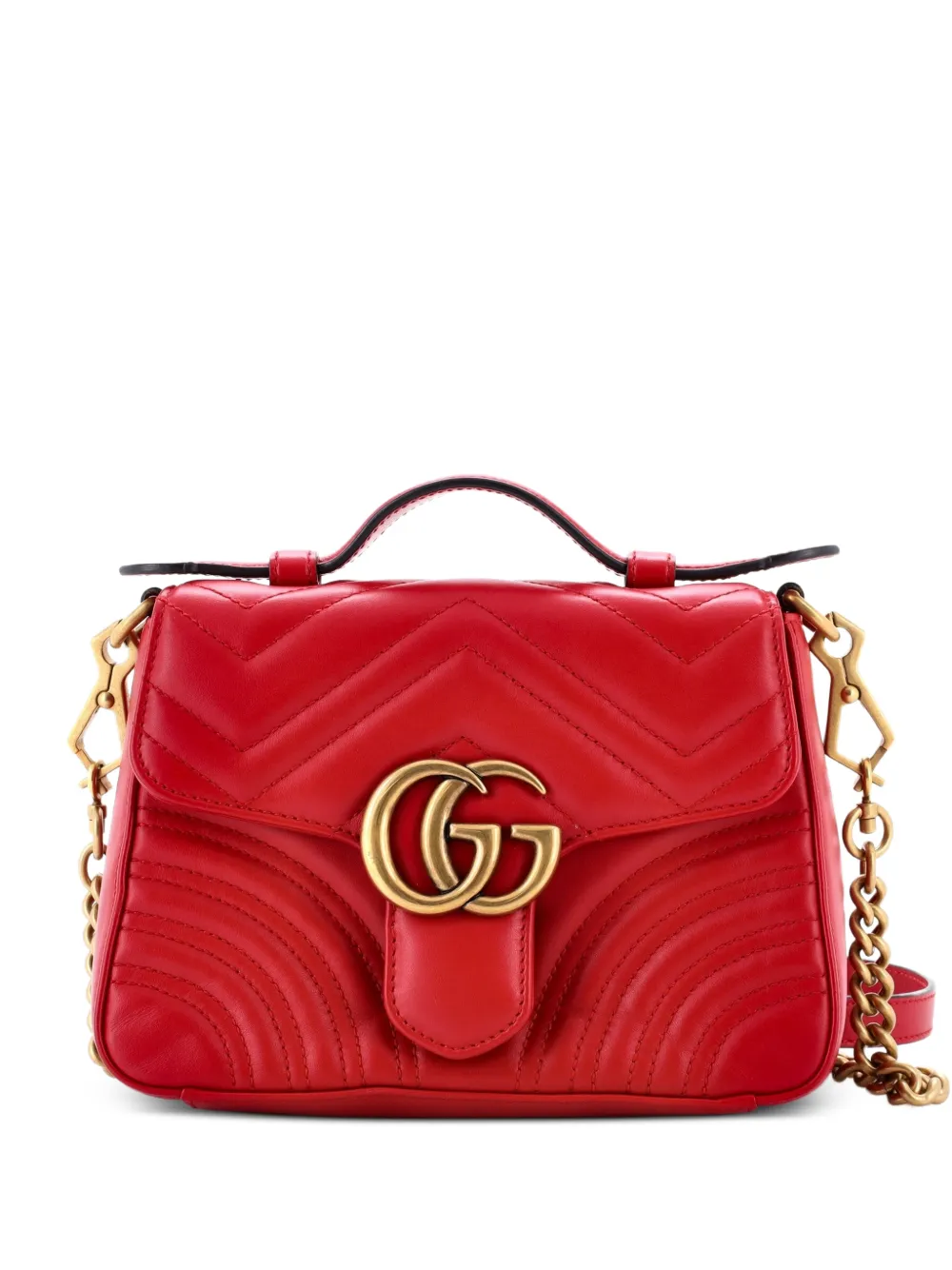 Gucci Pre-Owned GG Marmont Top Handle Flap Bag Matelasse Leather Mini satchel - Rosso