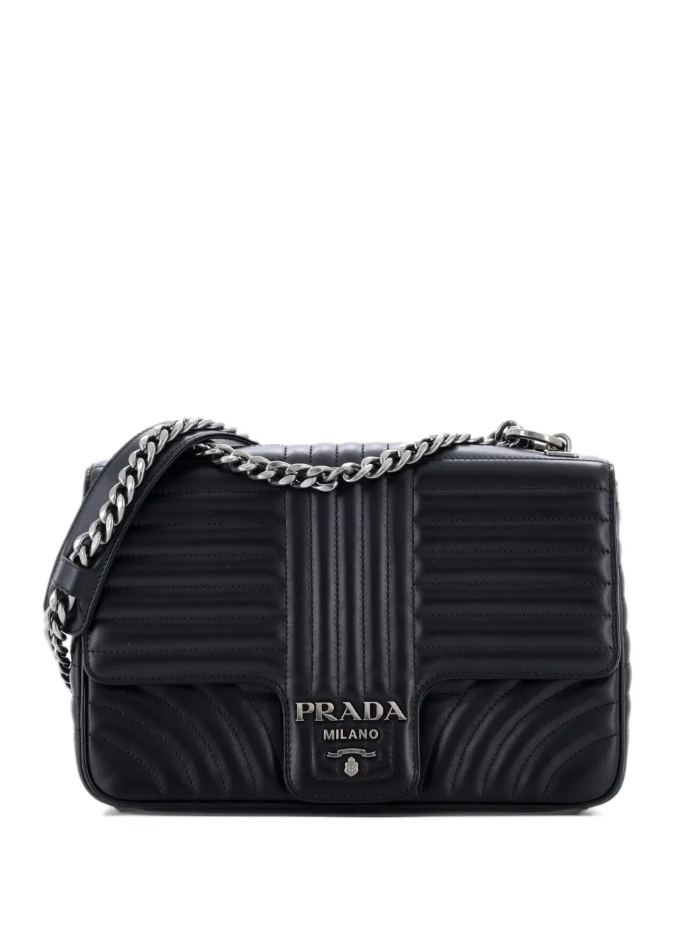 Prada Pre-Owned Chain Flap Diagramme Quilted Leather Large shoulder bag - Nero
