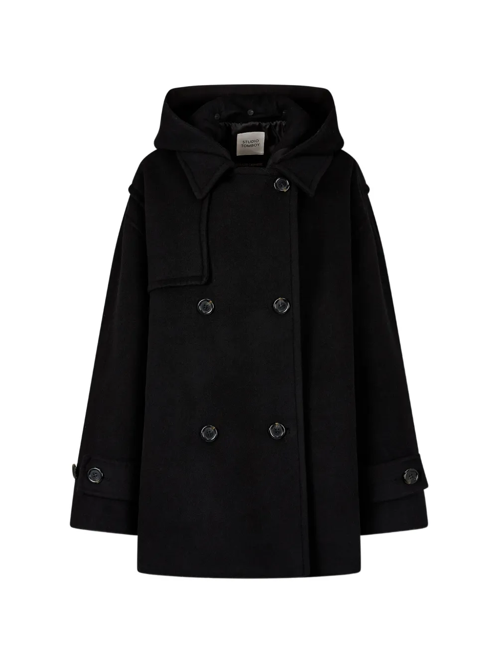 TOMBOY detachable-hood double-breasted coat - Noir