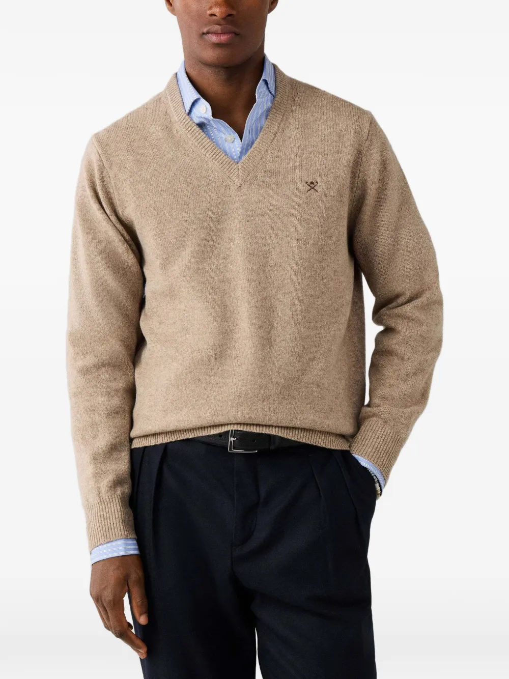 Hackett London V-neck lambswool sweater Beige